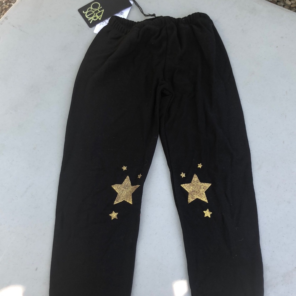 Chaser gold star knee sweatpants. Black fleece.